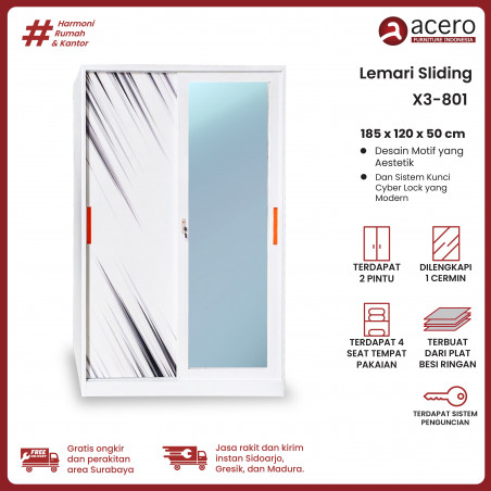 Lemari Besi Sliding 2 Pintu - X3 120cm