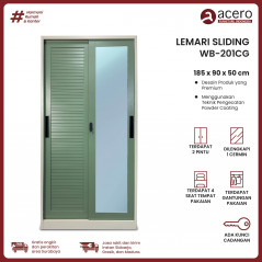 Lemari Besi Sliding 2 Pintu - WB Green 90cm
