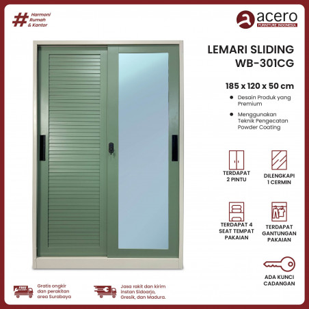 Lemari Besi Sliding 2 Pintu - WB Green 120cm