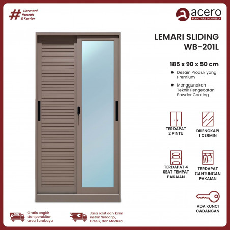 Lemari Besi Sliding 2 Pintu - WB Latte 90cm