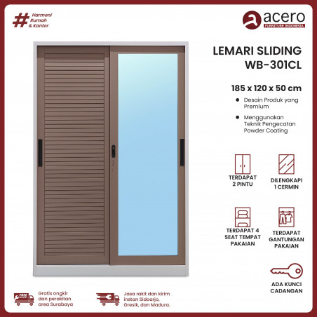 Lemari Besi Sliding 2 Pintu - WB Latte 120cm