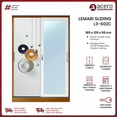Lemari Besi Sliding 2 Pintu - L3 Coklat 120cm