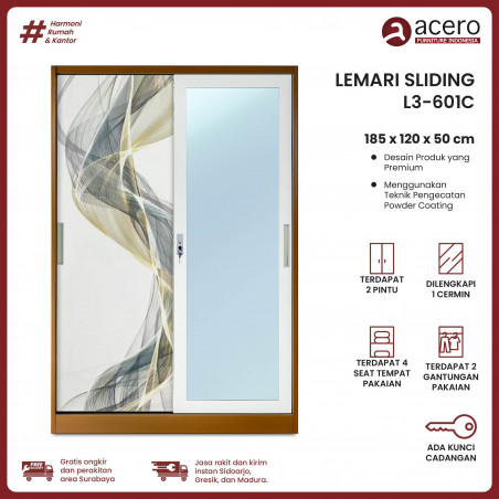 Lemari Besi Sliding 2 Pintu - L3 Coklat 120cm