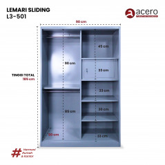 Lemari Besi Sliding 2 Pintu - L3 Abu-abu 90cm