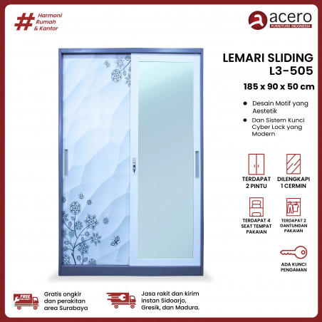 Lemari Besi Sliding 2 Pintu - L3 Abu-abu 90cm