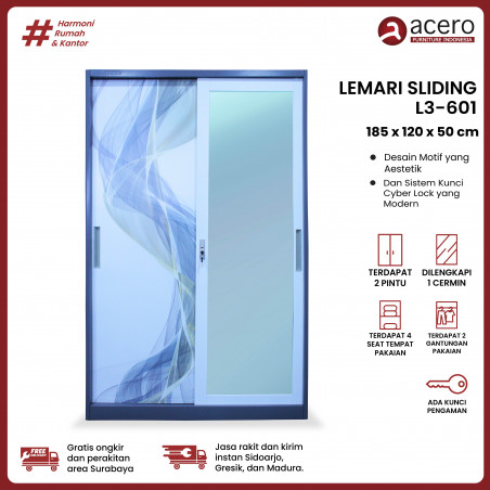 Lemari Besi Sliding 2 Pintu - L3 Abu-abu 120cm