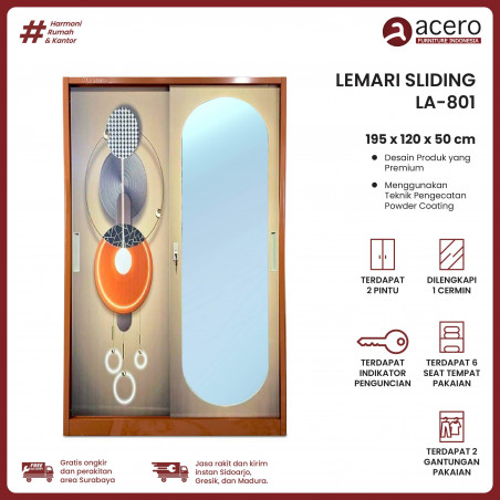 Lemari Besi Sliding 2 Pintu - LA (120cm)